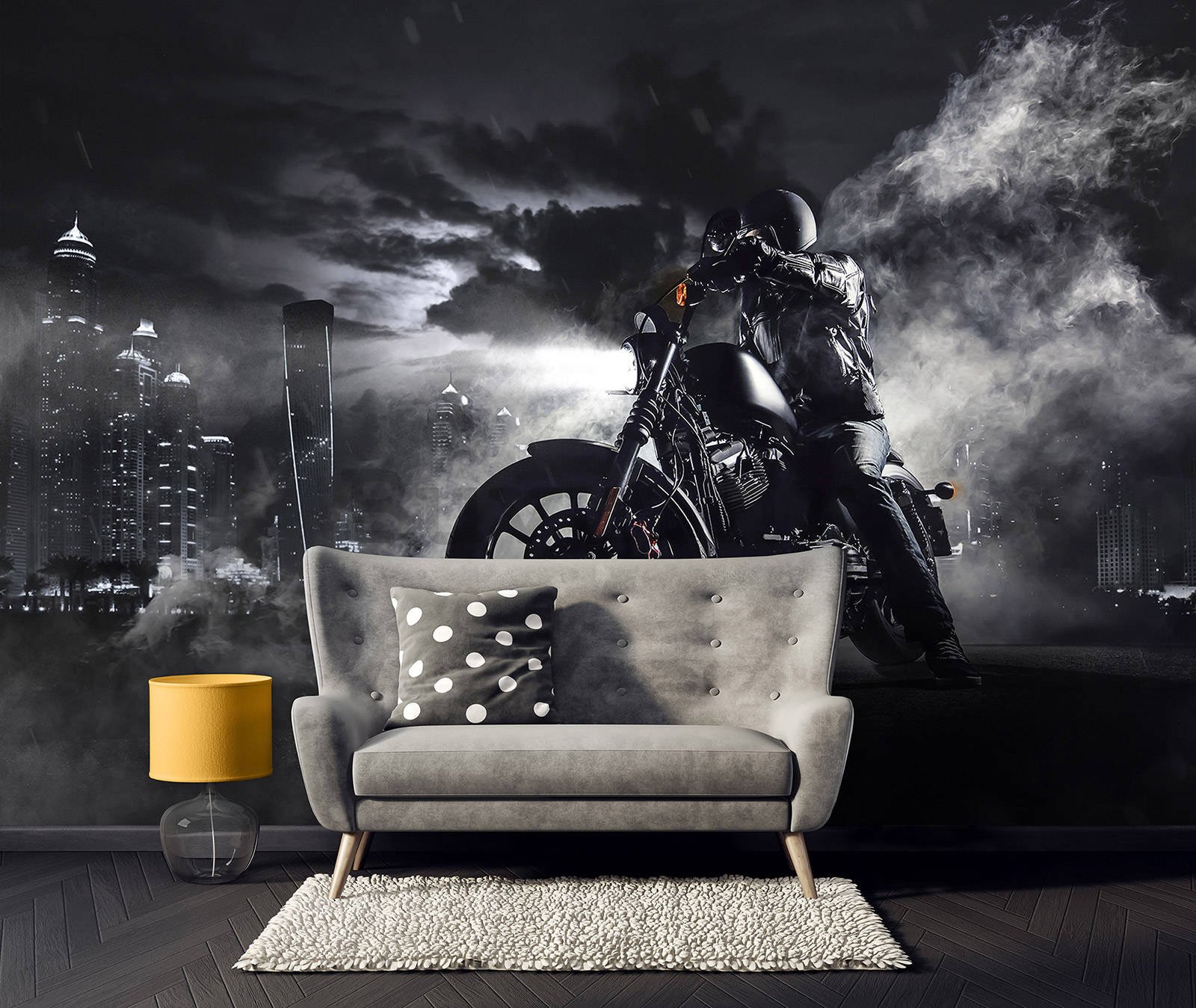 Vlies foto tapeta: Motociklista u noćnom gradu - 254x184 cm