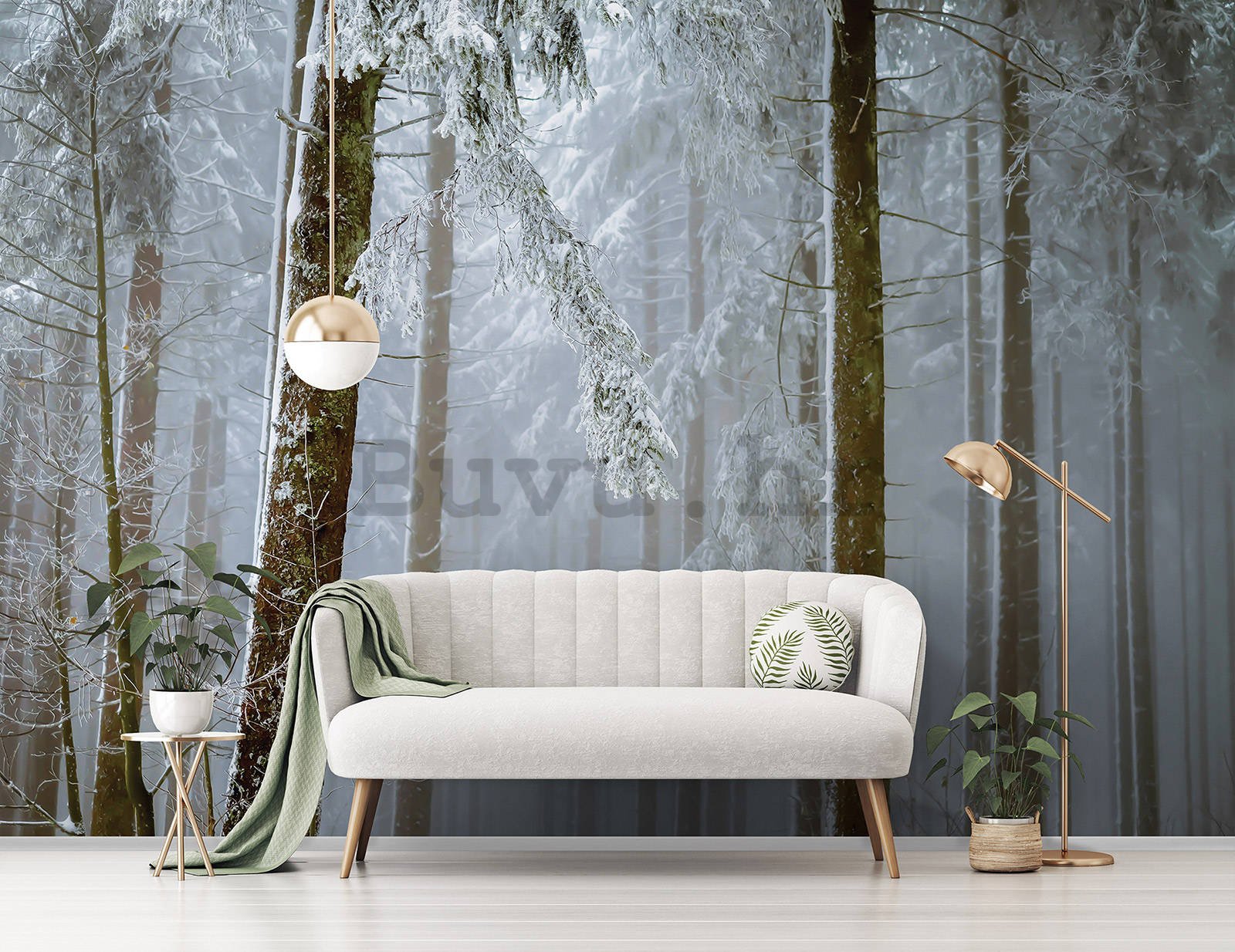 Vlies foto tapeta: Snijegom prekrivena četinarska šuma - 368x254 cm