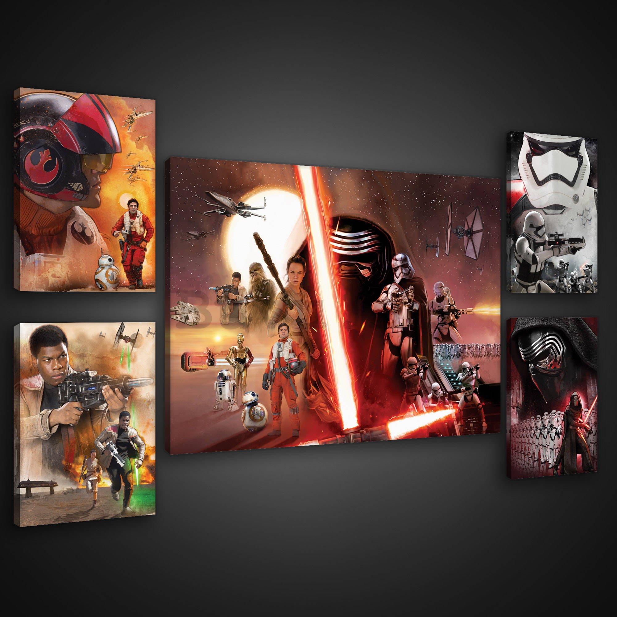 Slika na platnu: Star Wars The Force Awakens - set 1kom 70x50 cm i 4kom 32,4x22,8 cm