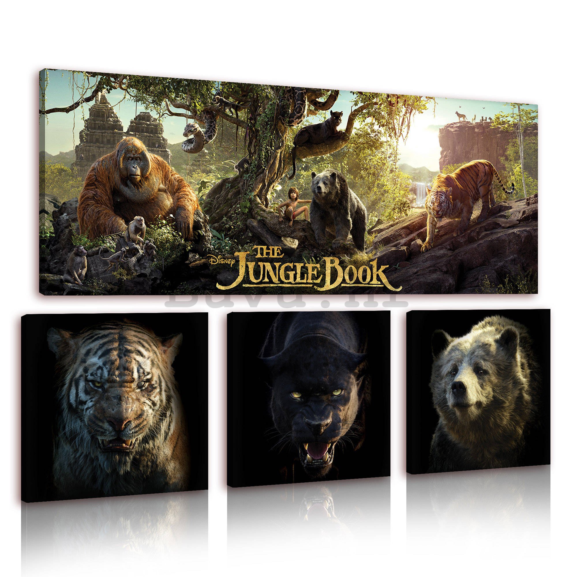 Slika na platnu: Knjiga o džungli - set 1kom 80x30 cm i 3kom 25,8x24,8 cm