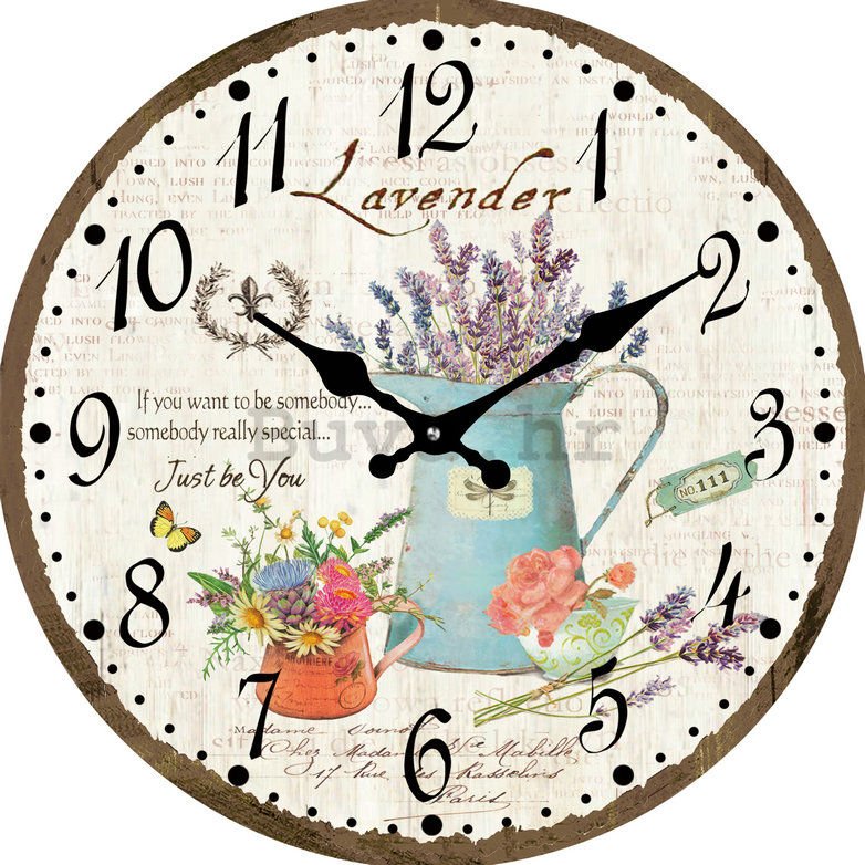 Zidni stakleni sat: Bilje i lavanda - 30 cm