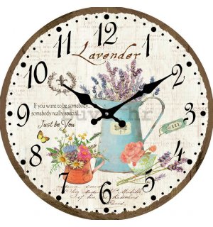 Zidni stakleni sat: Bilje i lavanda - 30 cm
