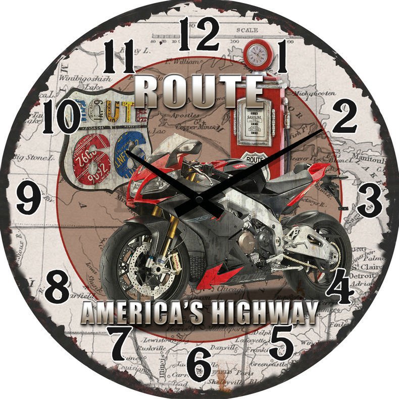 Zidni stakleni sat: Route 66 America's Highway: - 34 cm