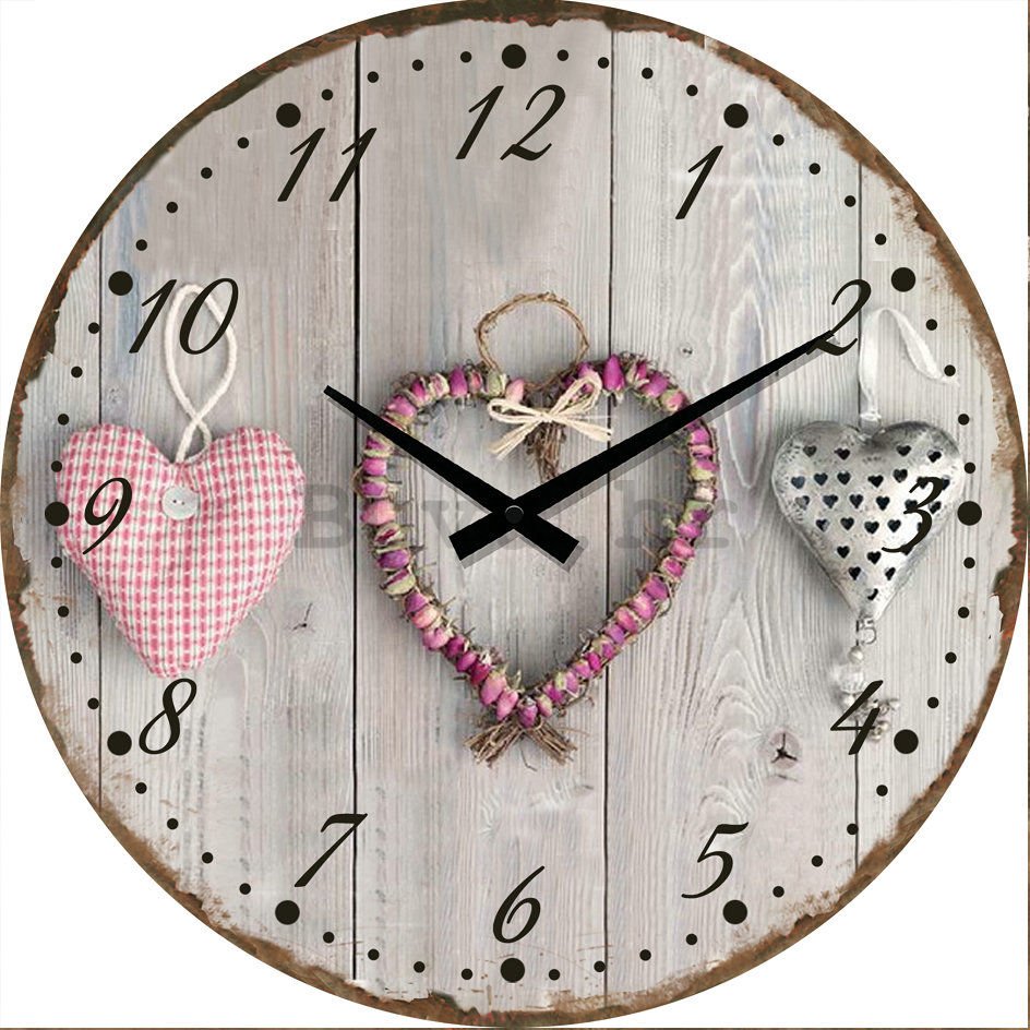 Zidni stakleni sat: Ručno rađena srca - 34 cm