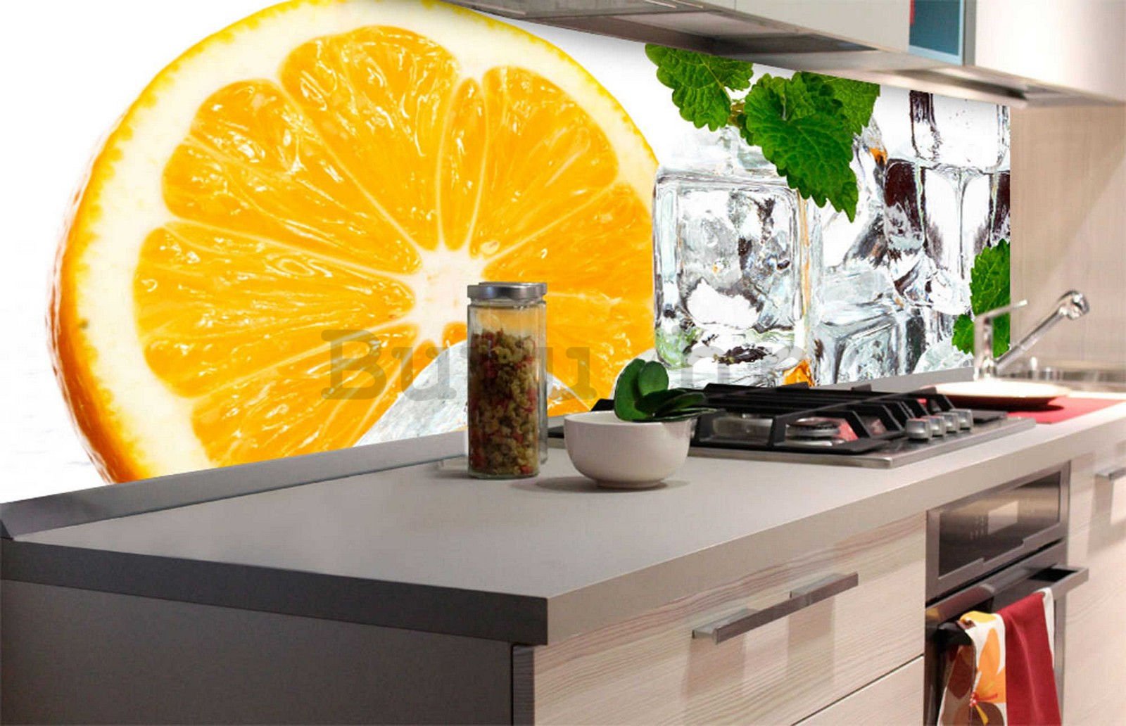 Samoljepljiva periva foto tapeta za kuhinju - Limun i kockice leda, 180x60 cm