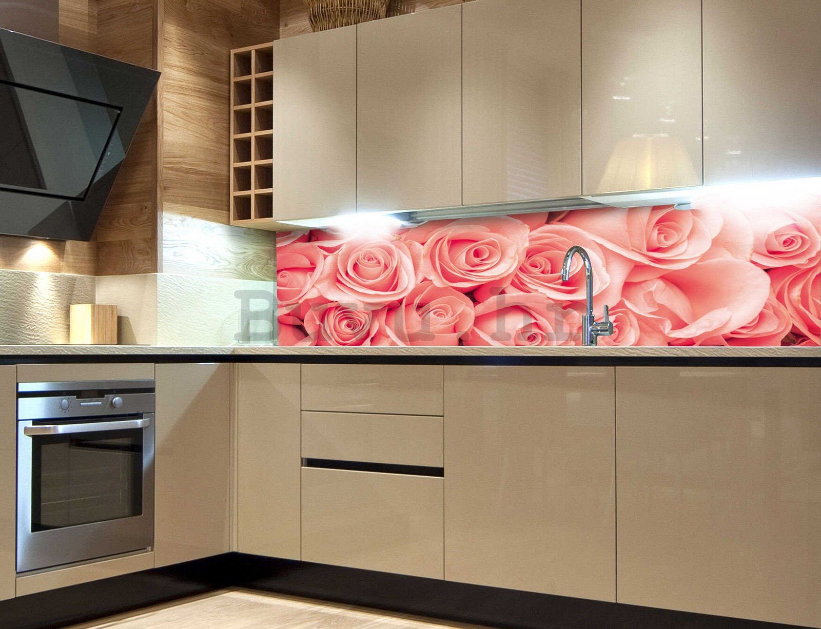 Samoljepljiva periva tapeta za kuhinju - Ružičaste ruže, 180x60 cm