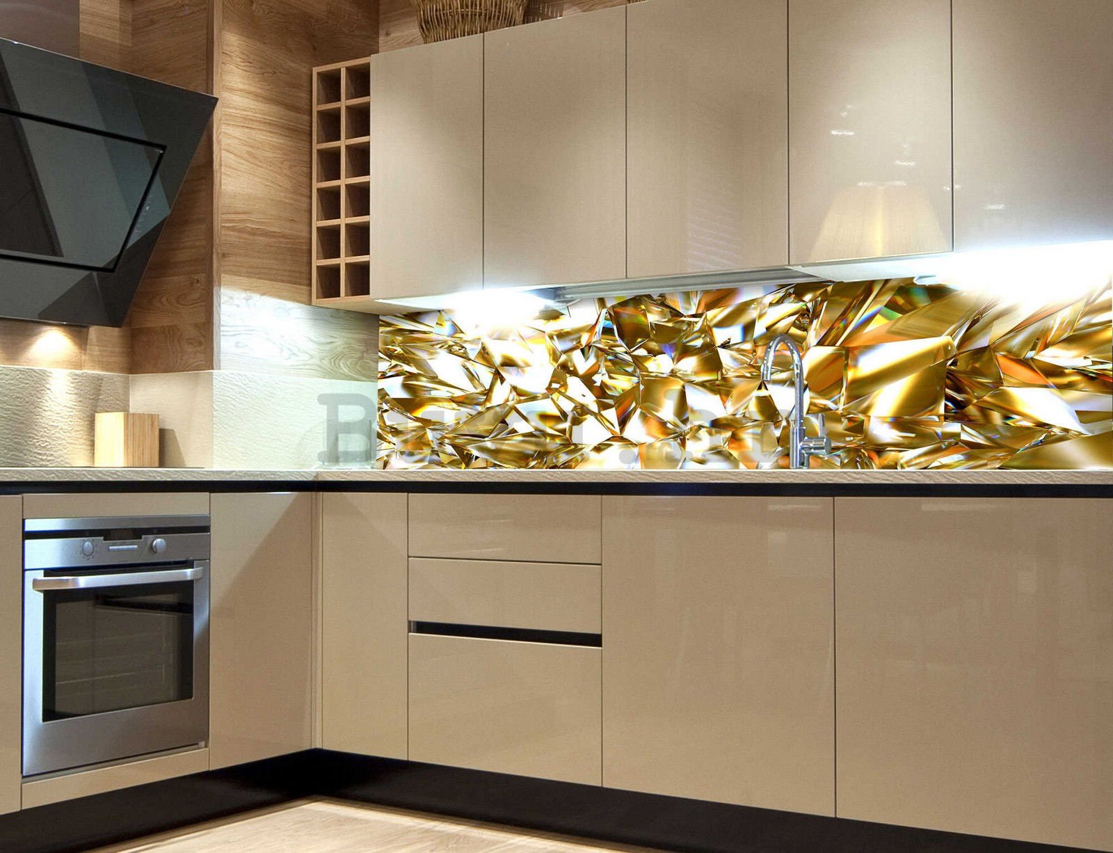 Samoljepljiva periva tapeta za kuhinju - Zlatni kristali, 180x60 cm
