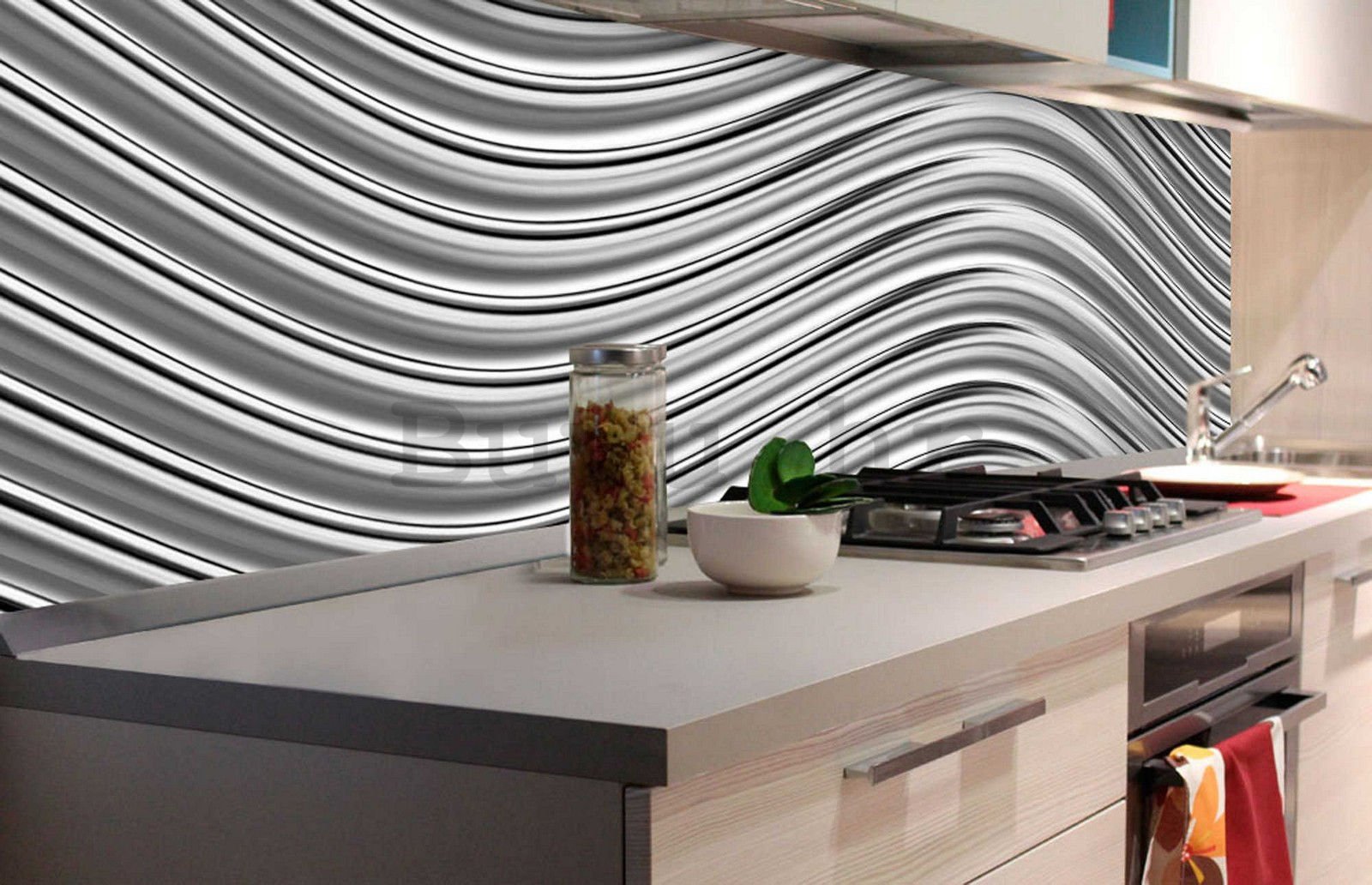 Samoljepljiva periva tapeta za kuhinju - Srebrno mreškanje, 180x60 cm