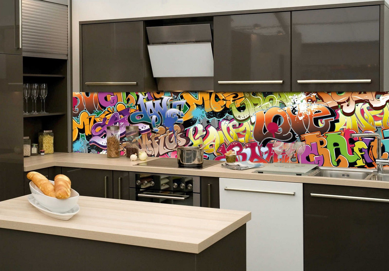Samoljepljiva periva foto tapeta za kuhinju - Grafiti, 260x60 cm