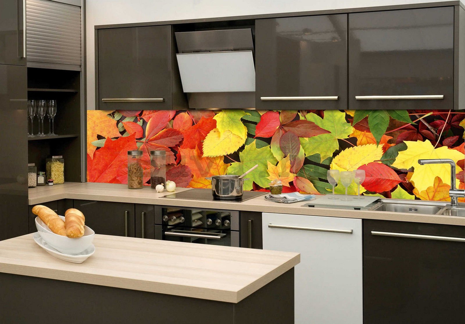 Samoljepljiva periva foto tapeta za kuhinju - Jesenje lišće, 260x60 cm