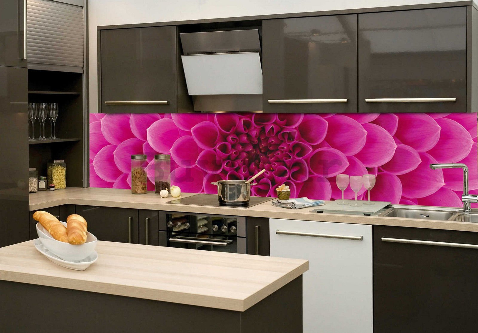 Samoljepljiva periva foto tapeta za kuhinju - Ružičasta Dalija, 260x60 cm