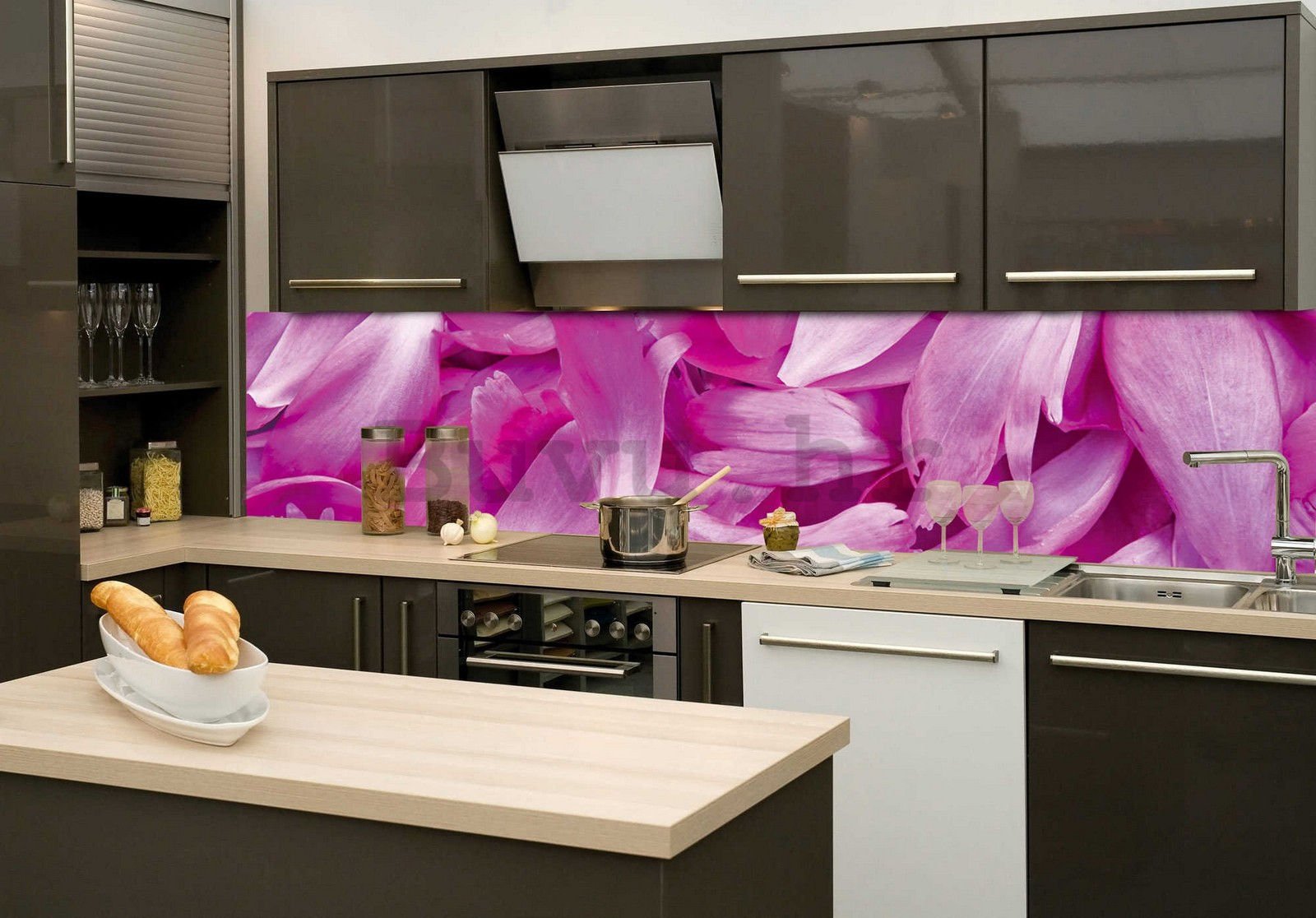 Samoljepljiva periva tapeta za kuhinju - Listovi ljubičice, 260x60 cm