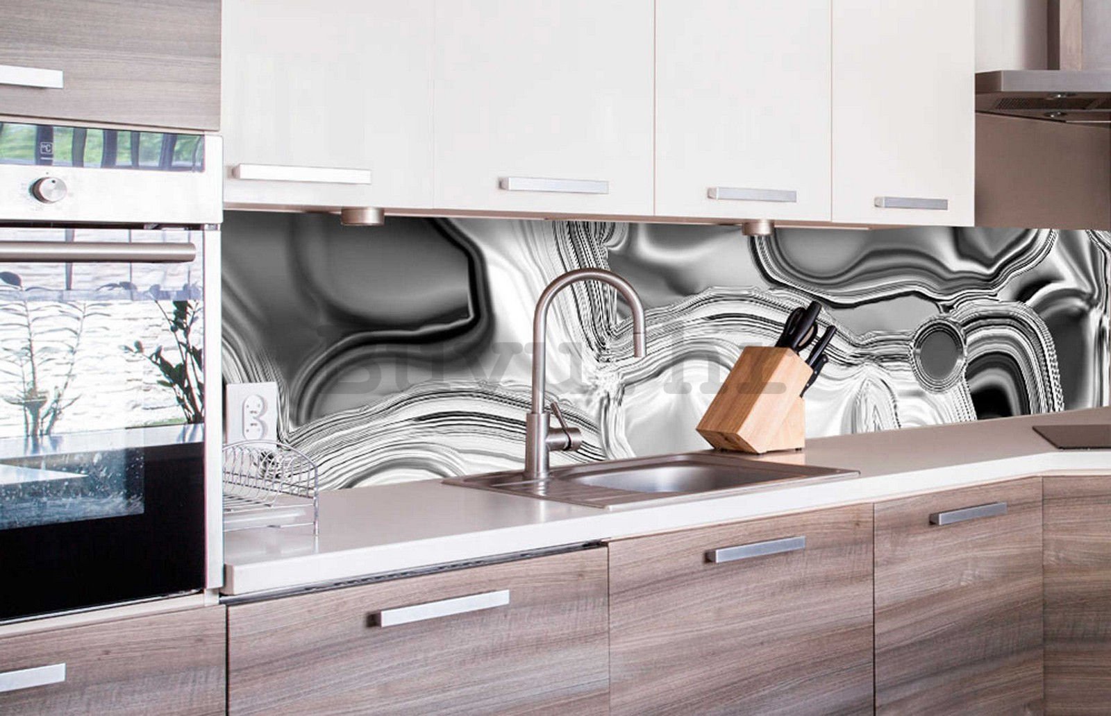 Samoljepljiva periva tapeta za kuhinju - Podstava od tekućeg srebra, 260x60 cm