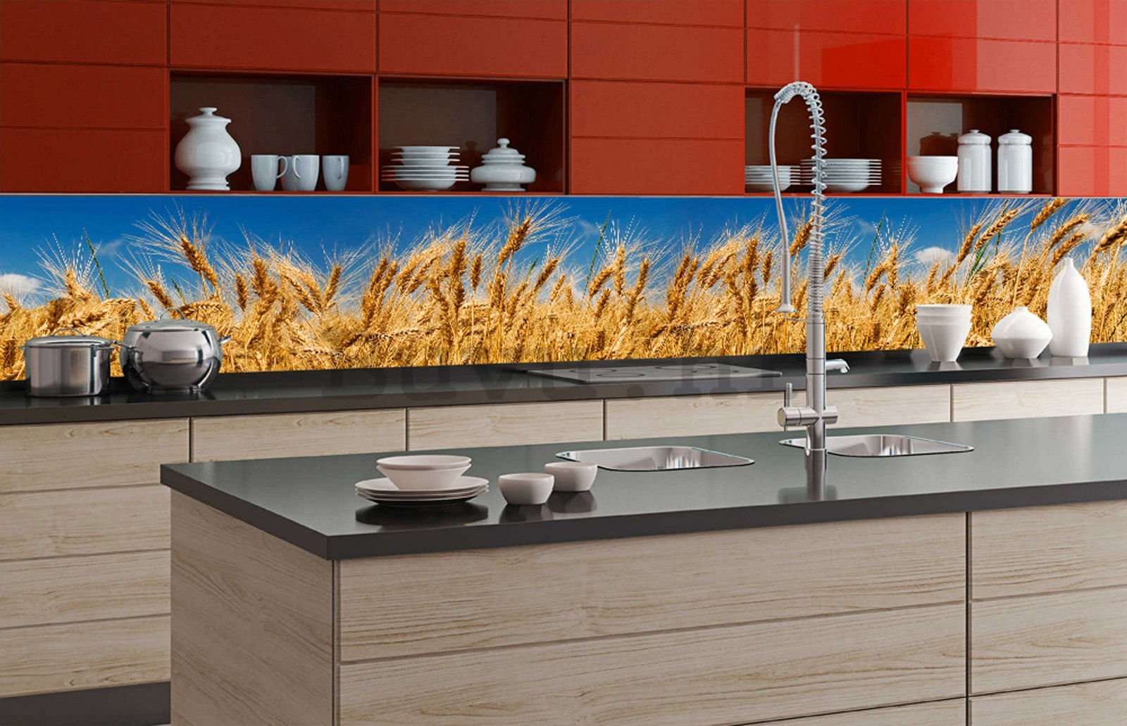 Samoljepljiva periva foto tapeta za kuhinju - Pšenično polje, 350x60 cm