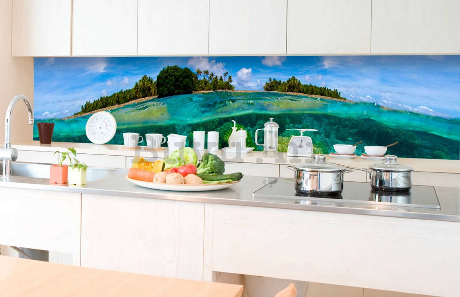 Samoljepljiva periva foto tapeta za kuhinju - Koraljni greben, 350x60 cm
