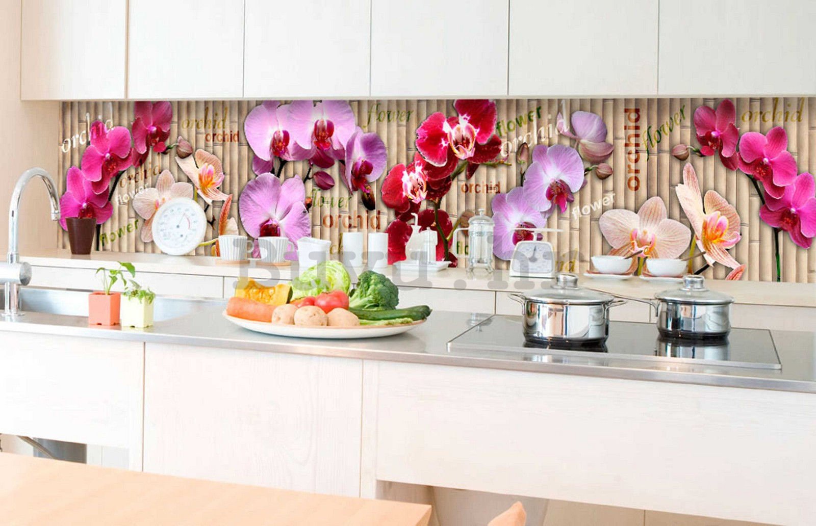 Samoljepljiva periva foto tapeta za kuhinju - Orhideje, 350x60 cm