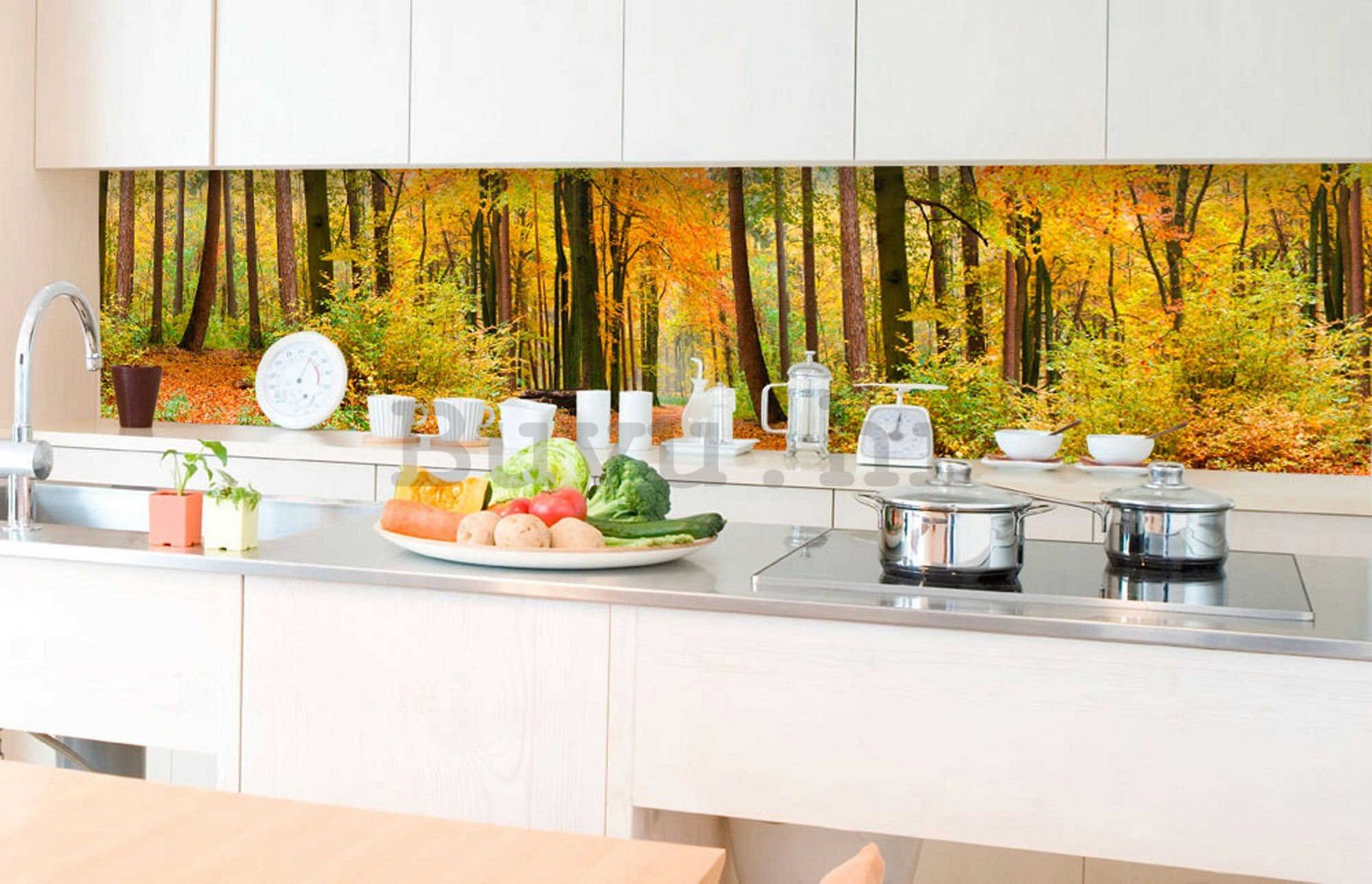 Samoljepljiva periva foto tapeta za kuhinju - Jesenska šuma, 350x60 cm