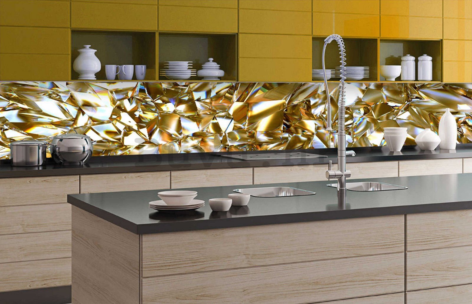 Samoljepljiva periva tapeta za kuhinju - Zlatni kristali, 350x60 cm