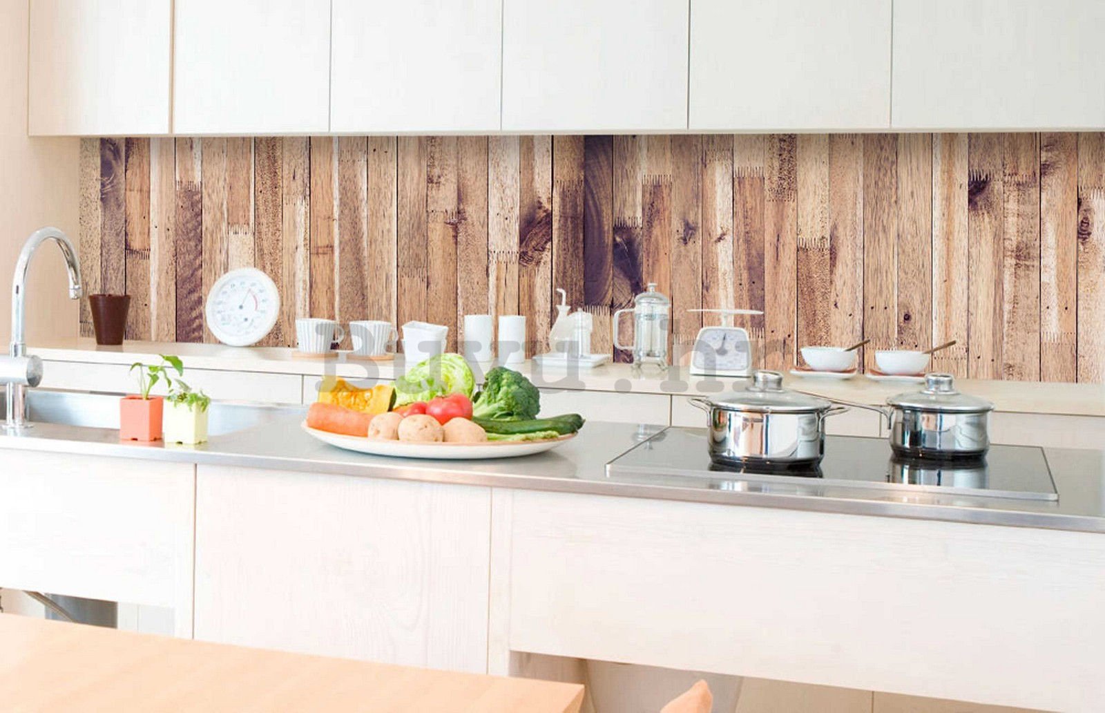 Samoljepljiva periva tapeta za kuhinju - Drveni zid, 350x60 cm
