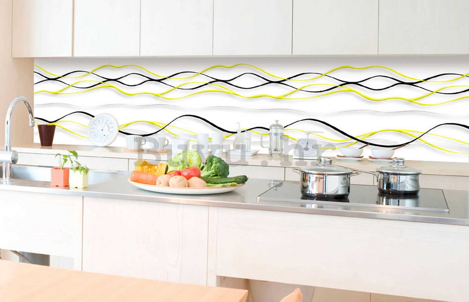Samoljepljiva periva tapeta za kuhinju - Crno i žuto mreškanje, 350x60 cm