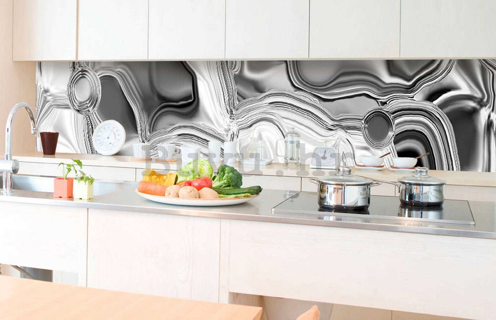 Samoljepljiva periva tapeta za kuhinju - Podstava od tekućeg srebra, 350x60 cm