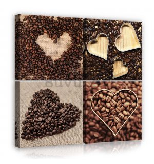 Slika na platnu: Srce od kave - set 4kom 25x25cm