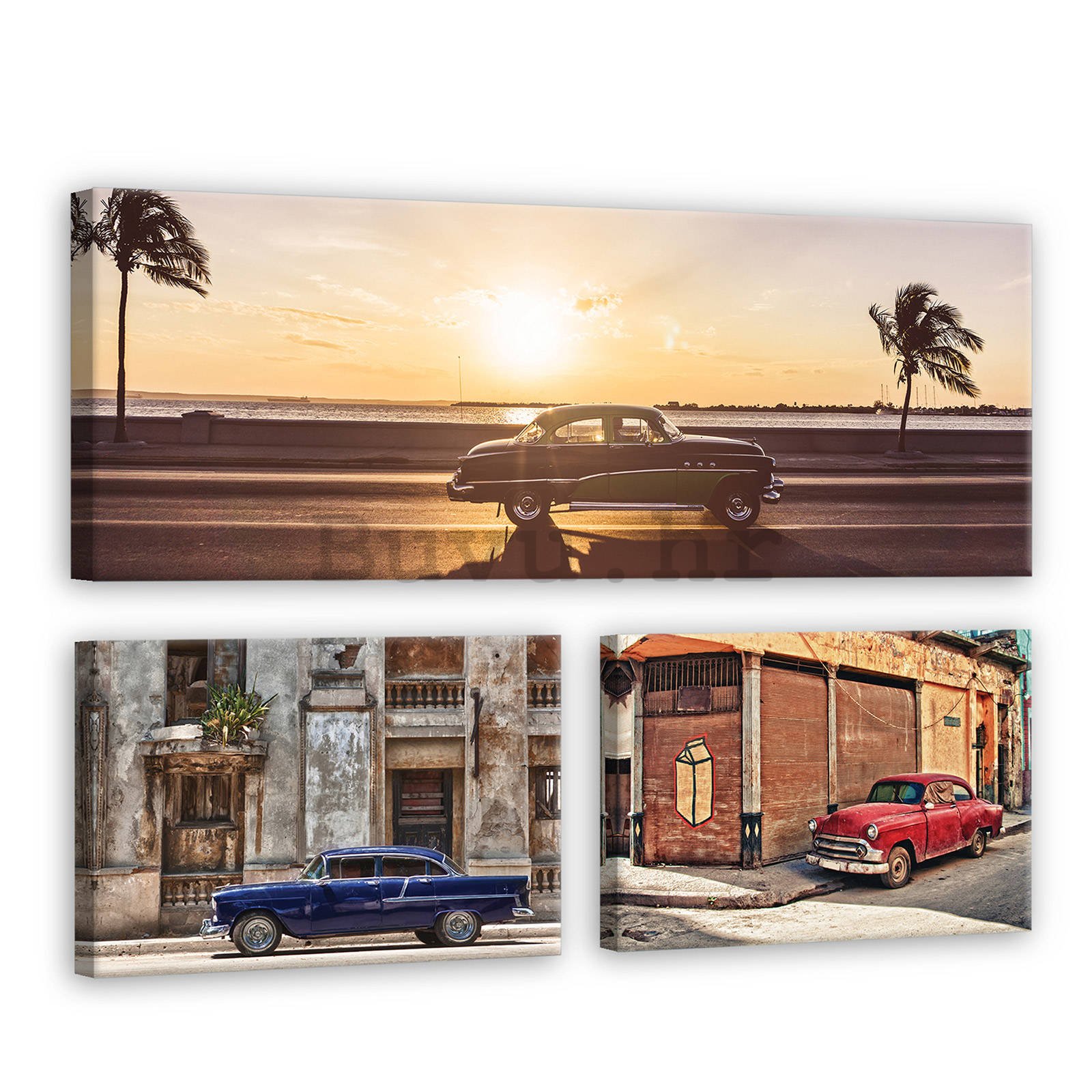 Slika na platnu: Havana auto uz more - set 1kom 80x30 cm i 2kom 37,5x24,8 cm 