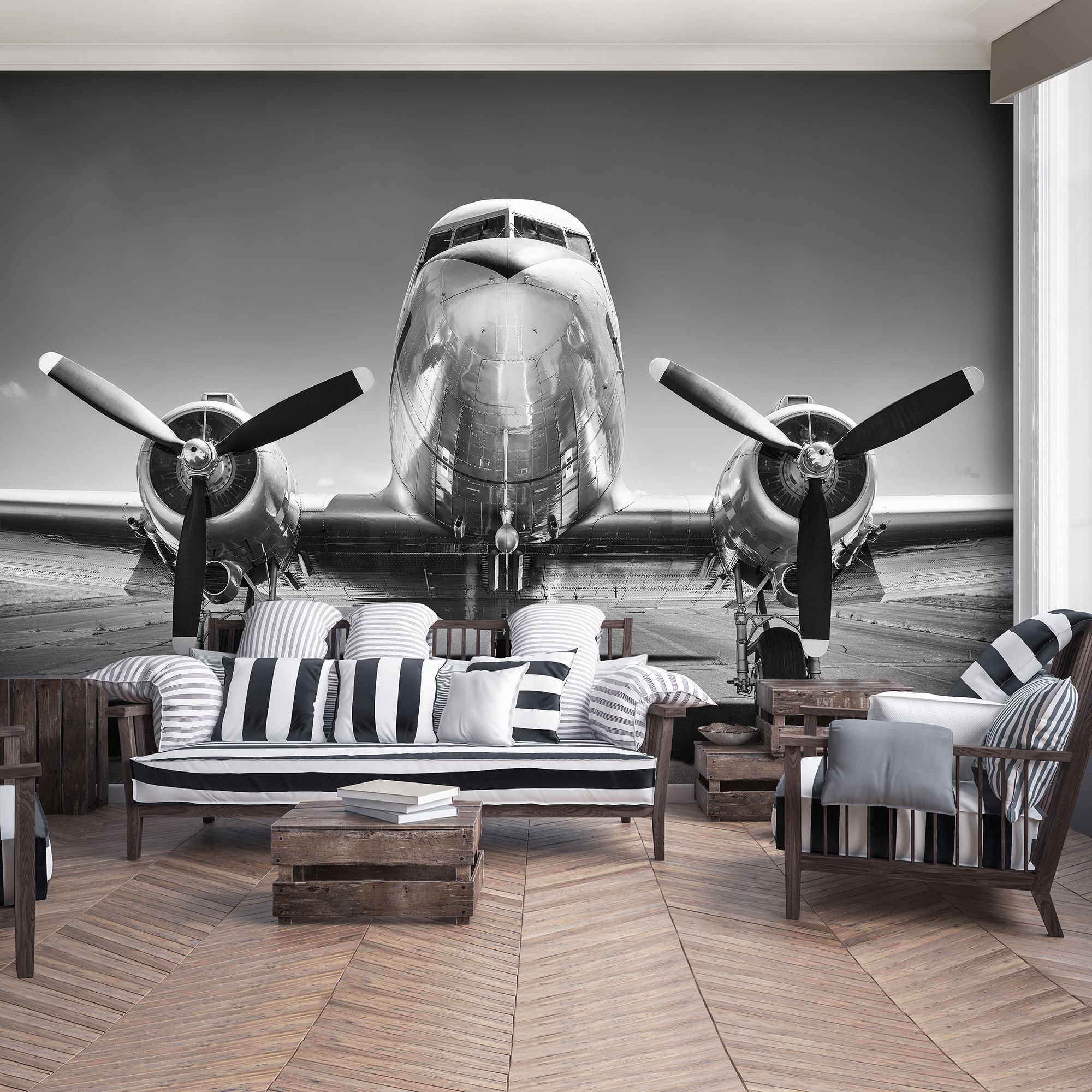 Vlies foto tapeta: Crno-bijeli zrakoplovi (1) - 368x254 cm