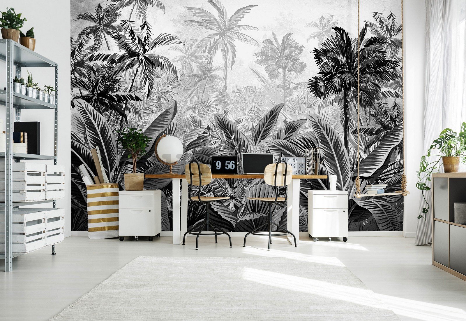 Vlies foto tapeta: Palme i paprati (crno-bijele) - 254x184 cm