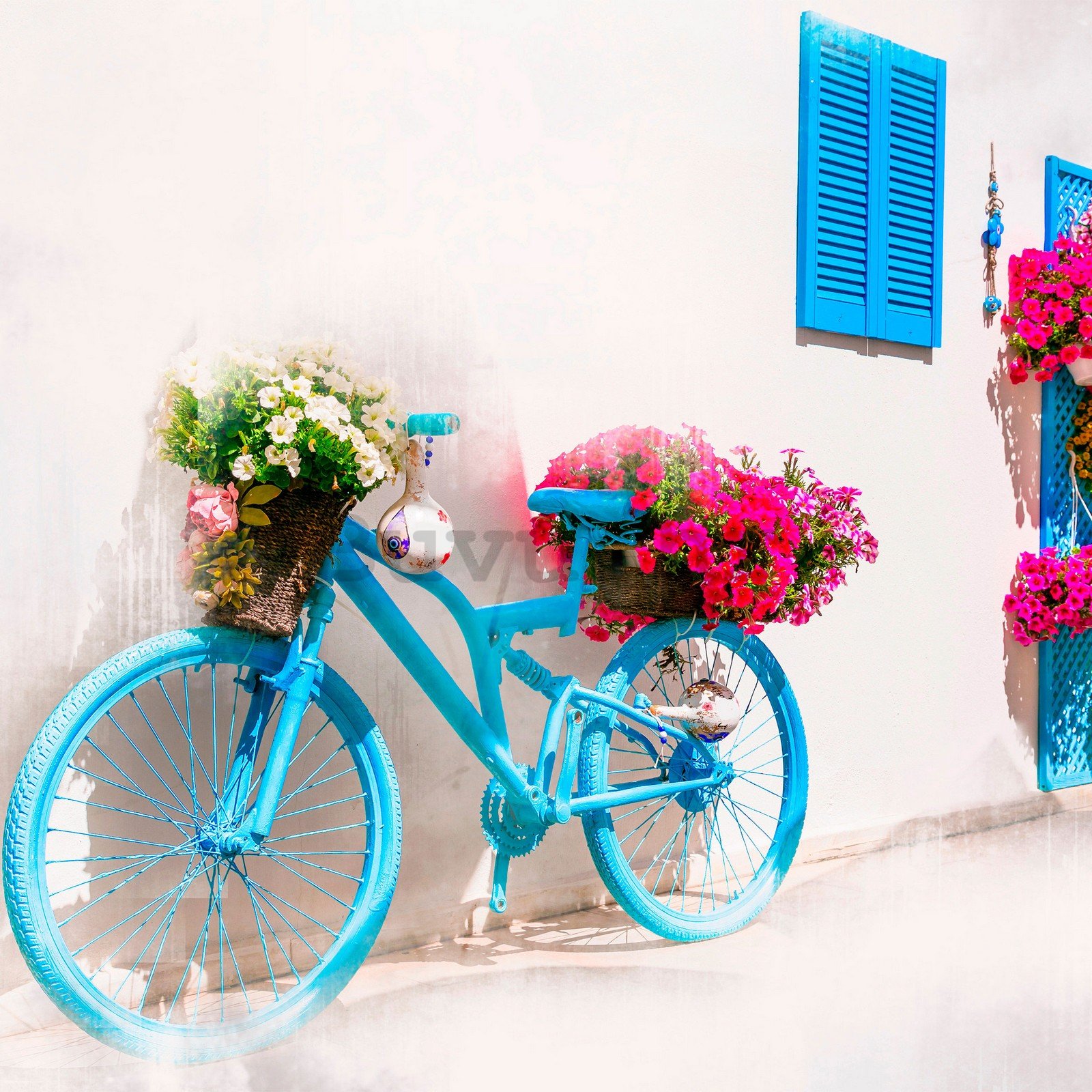 Vlies foto tapeta: Grčki bicikl i cvijeće - 368x254 cm