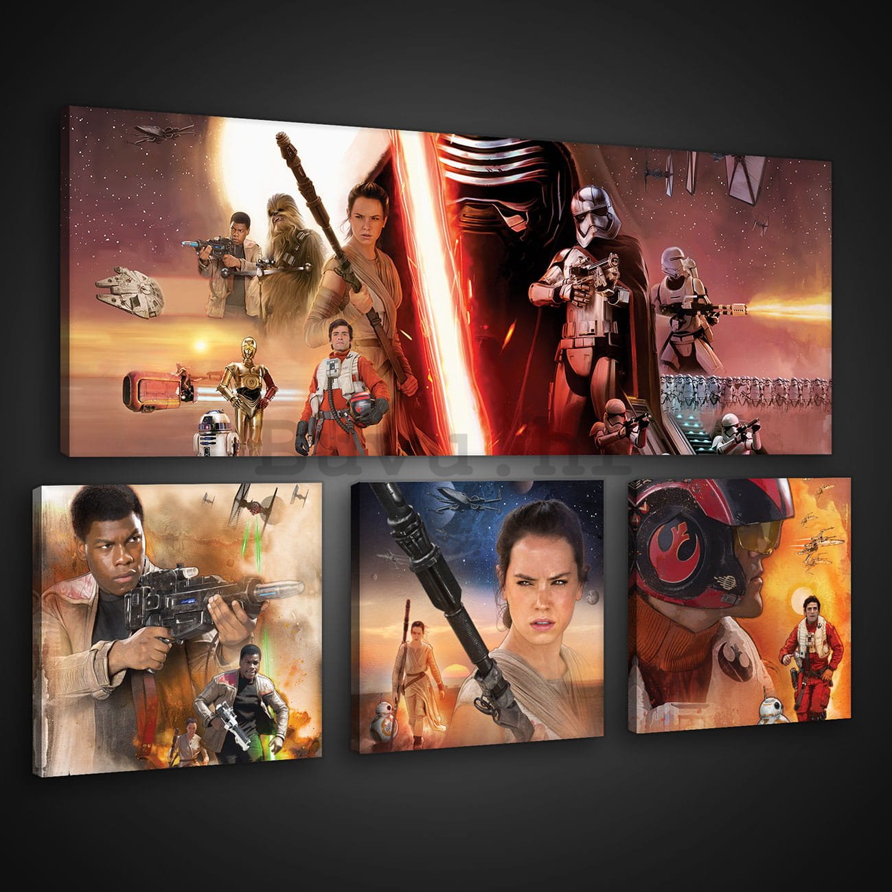 Slika na platnu: Star Wars The Force Awakens - set 1kom 80x30 cm i 3kom 25,8x24,8 cm
