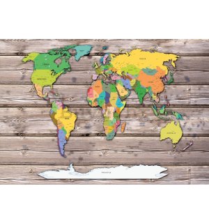 Vlies foto tapeta: Karta svijeta u boji na drvu - 368x280 cm