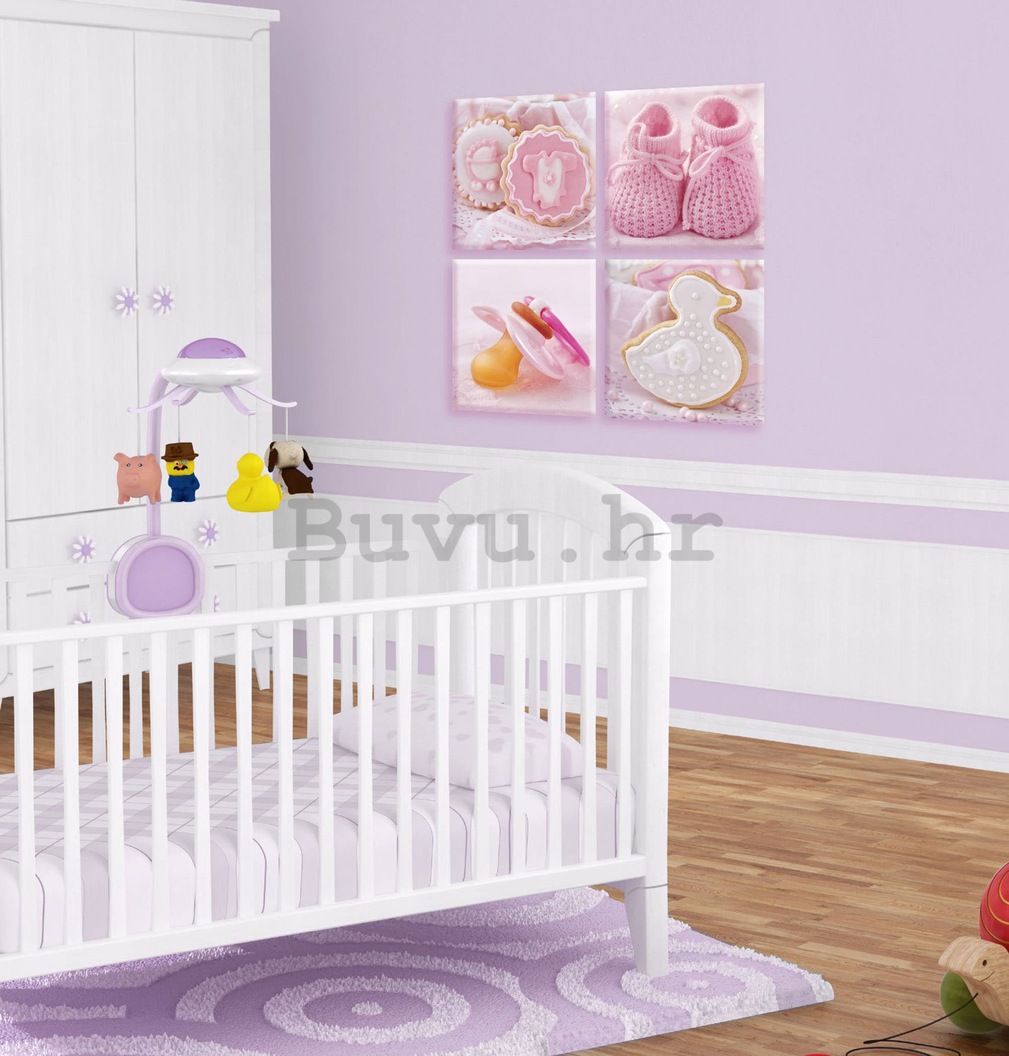 Slika na platnu: Ružičasti motivi bebe - set 4kom 25x25cm