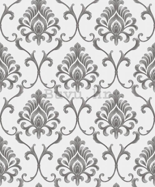 Vinilna periva tapeta - ornamenti zamak, sivo-srebrne boje na bijeloj pozadini
