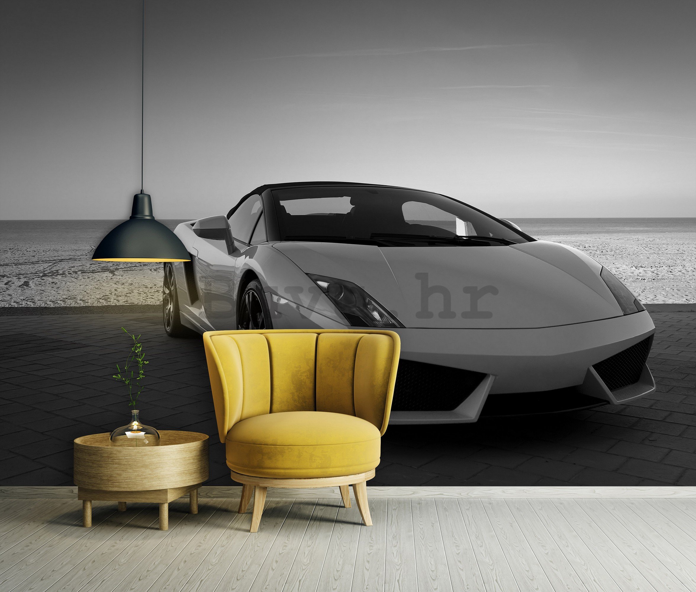Vlies foto tapeta: Crno-bijeli Lamborghini - 254x184 cm