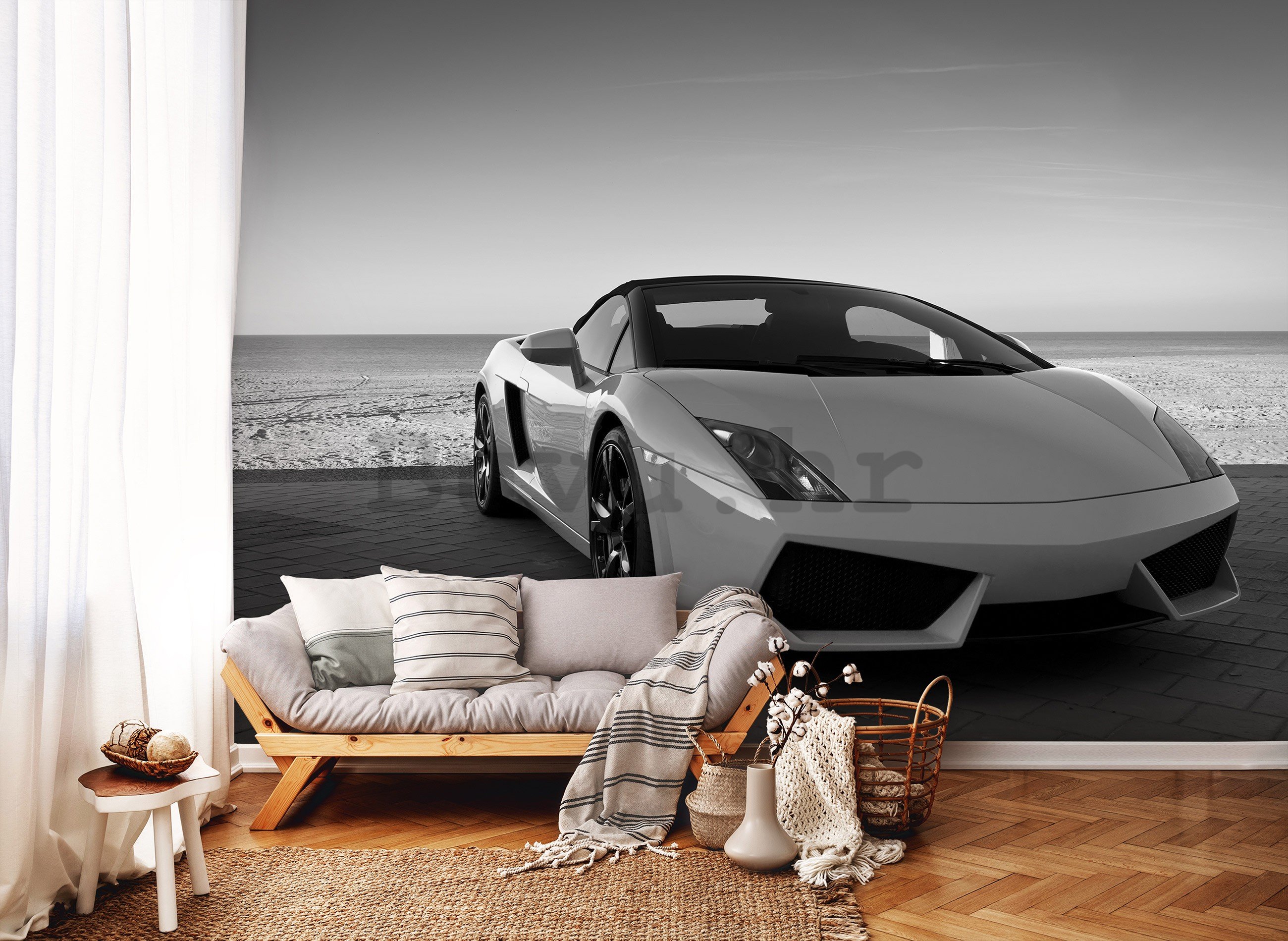 Vlies foto tapeta: Crno-bijeli Lamborghini - 254x184 cm