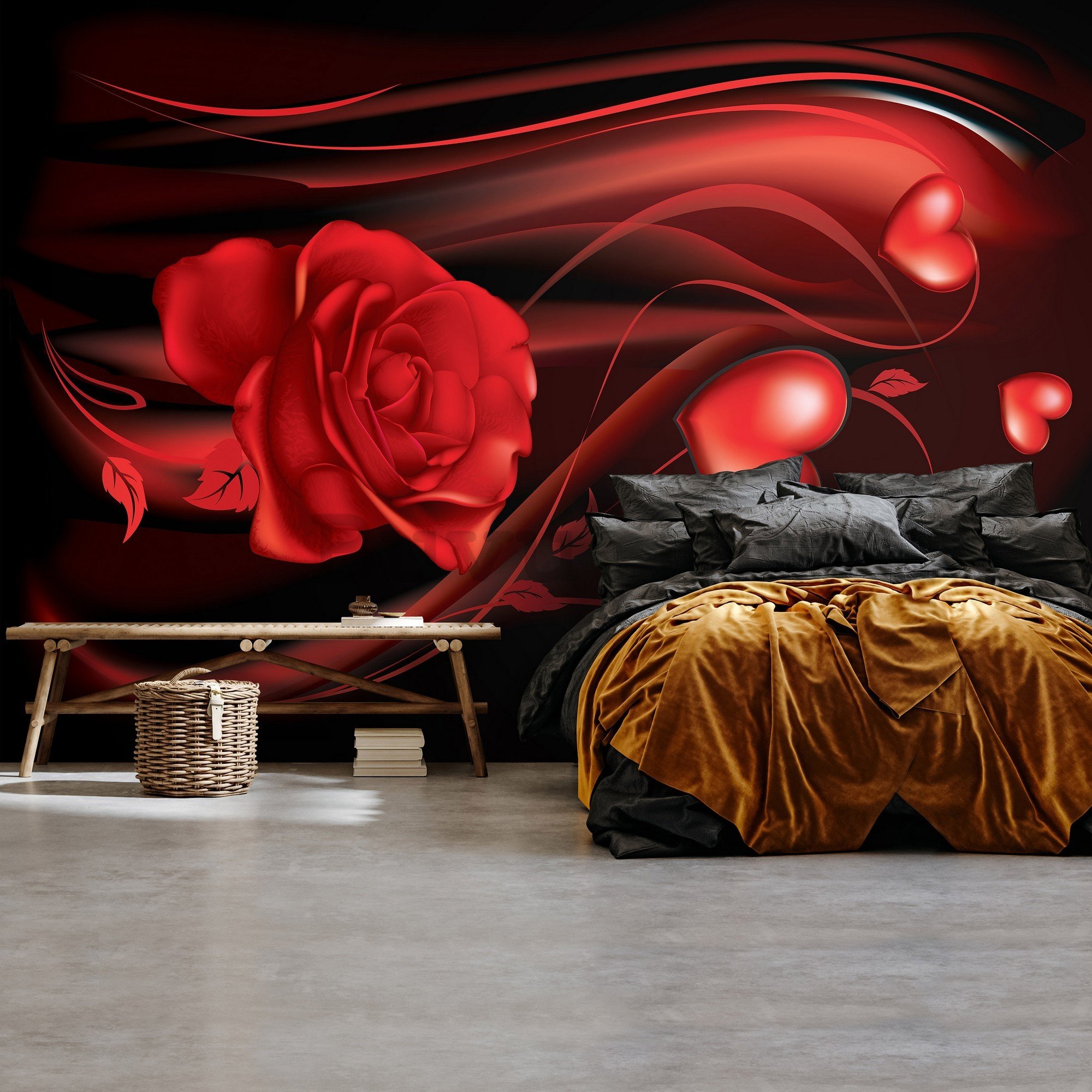 Foto tapeta: Crveno srce i ruža - 254x184 cm