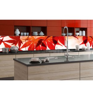 Samoljepljiva periva foto tapeta za kuhinju - Crveni listovi, 350x60 cm