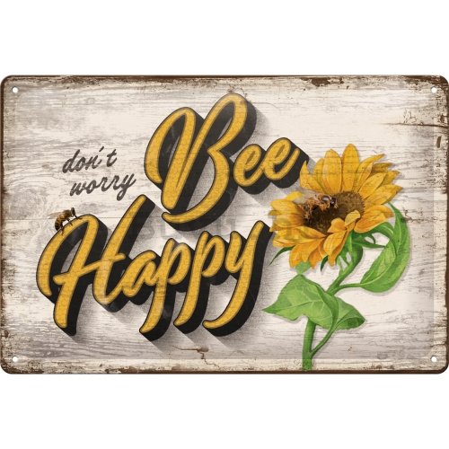 Metalna tabla: Bee Happy - 20x30 cm