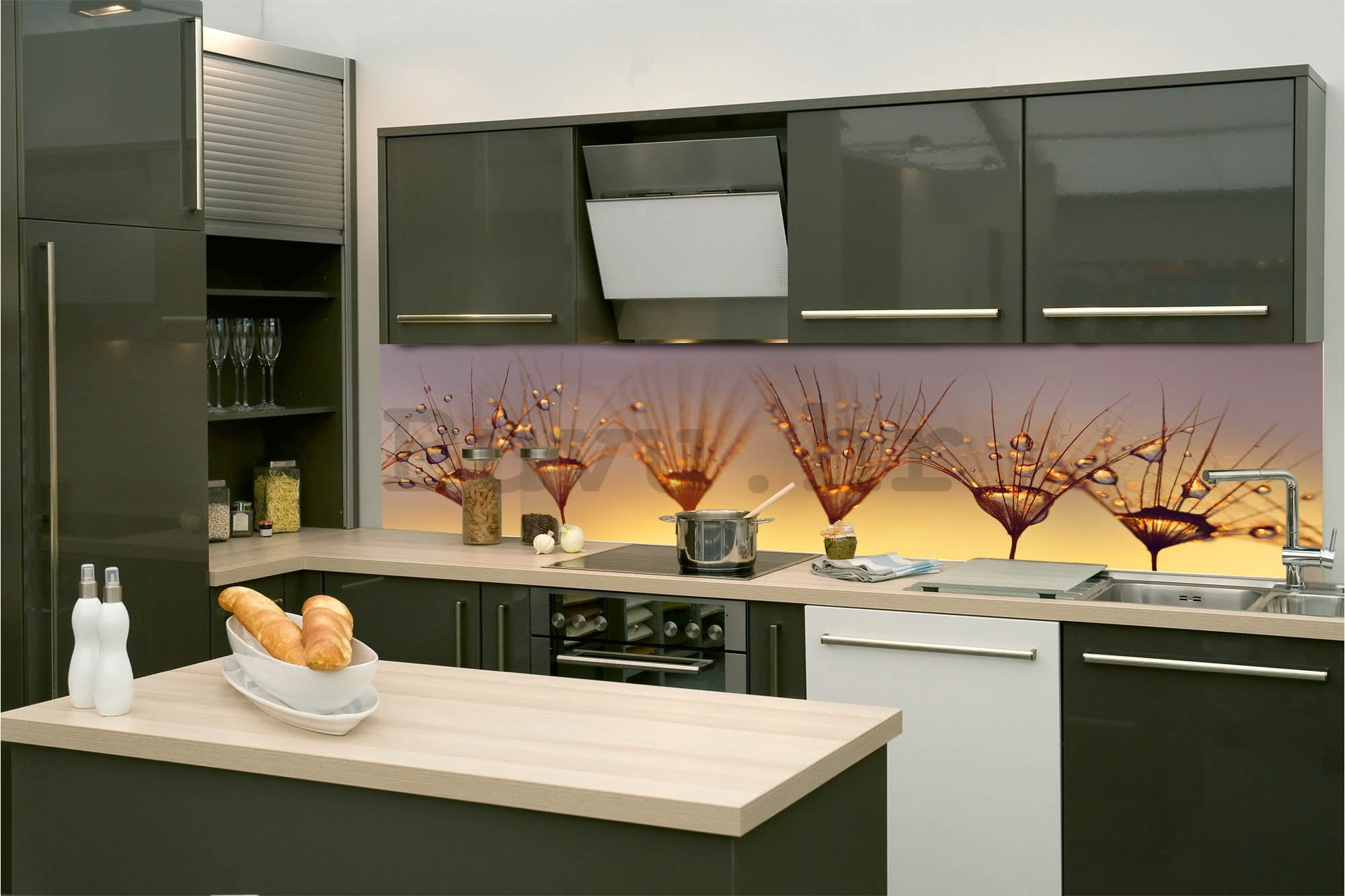 Samoljepljiva periva tapeta za kuhinju - Kapi na maslačku, 260x60 cm