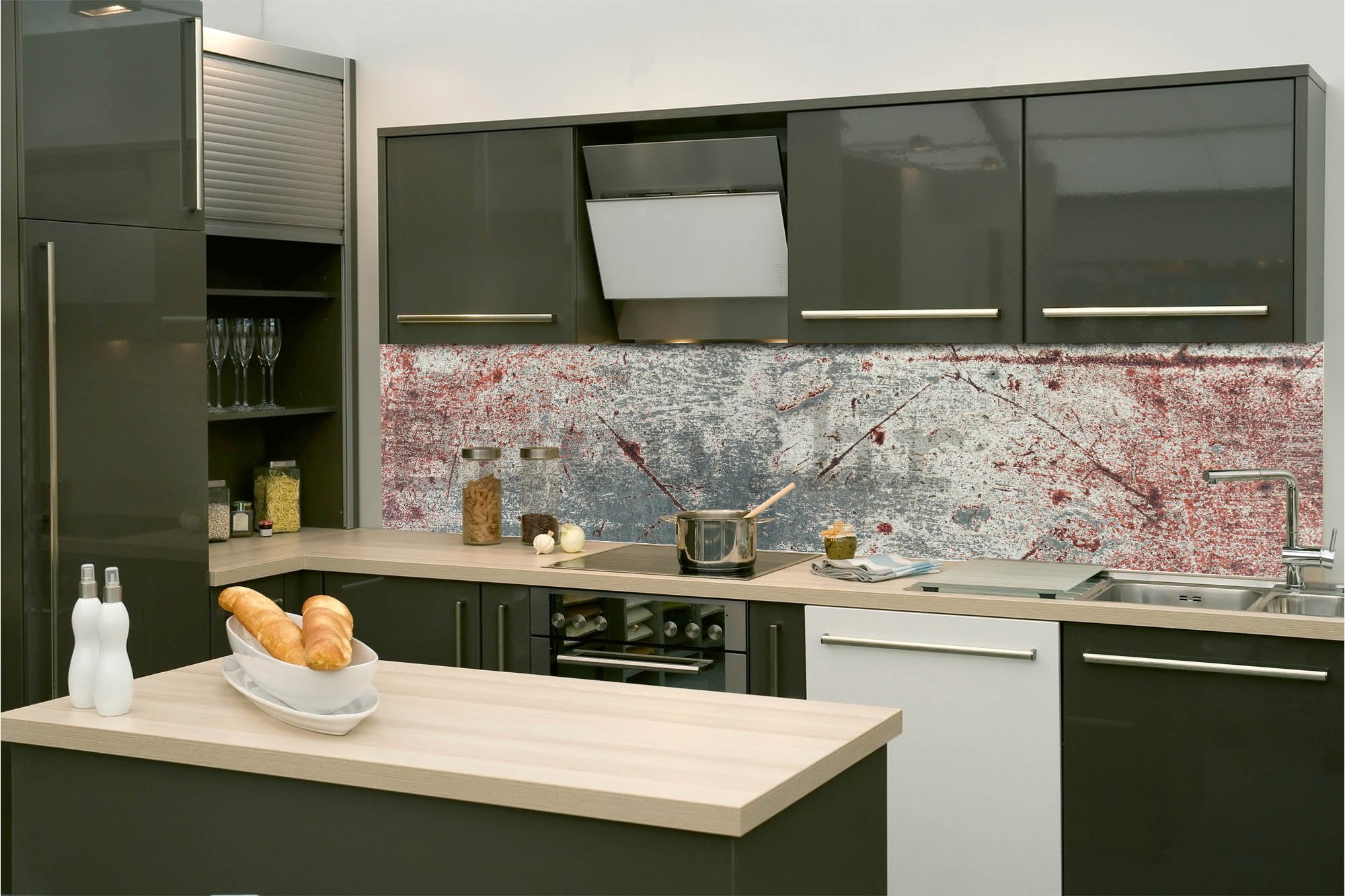 Samoljepljiva periva tapeta za kuhinju - Hrđavi zid, 260x60 cm