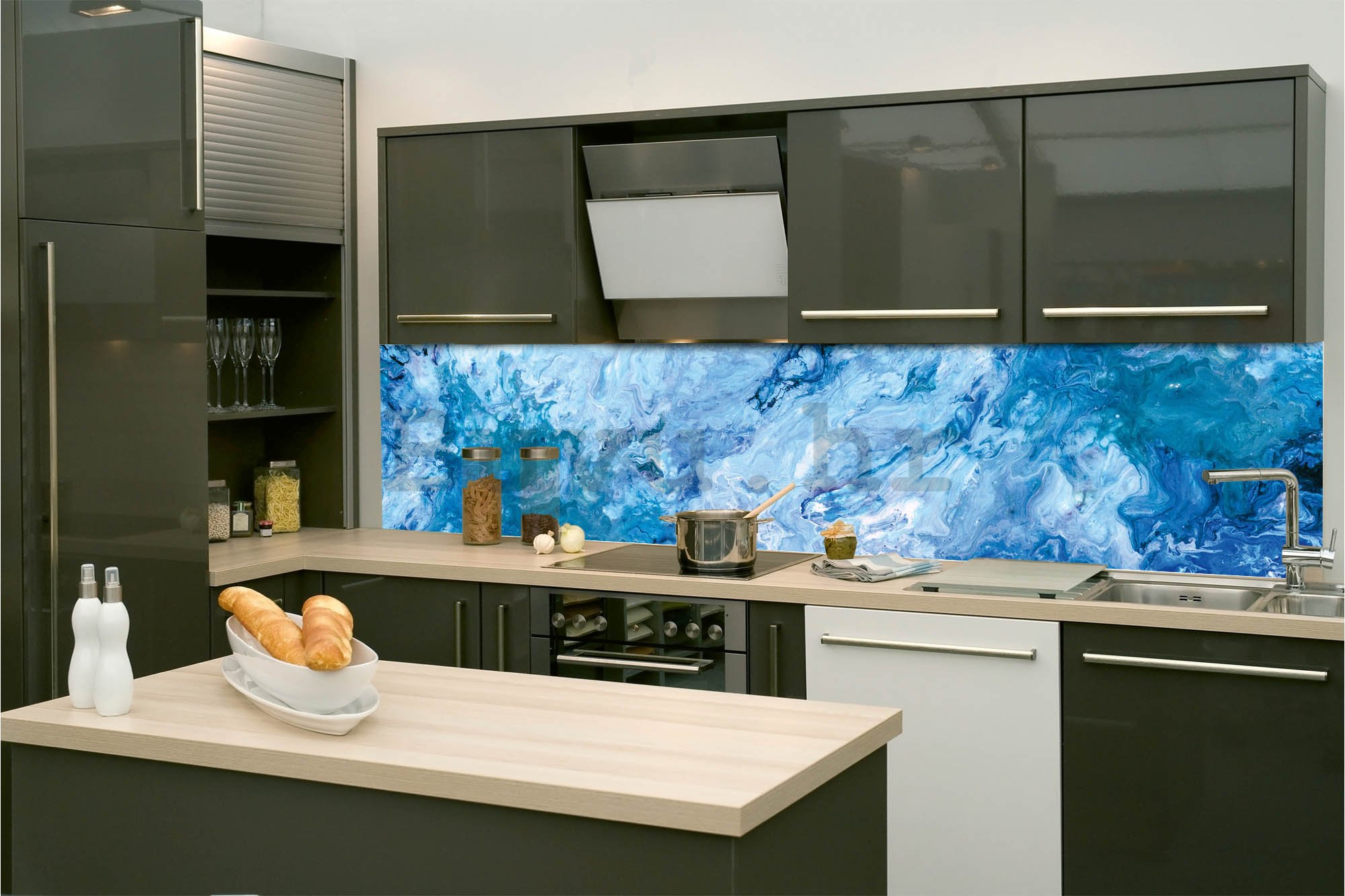 Samoljepljiva periva tapeta za kuhinju - Plavi mramor, 260x60 cm