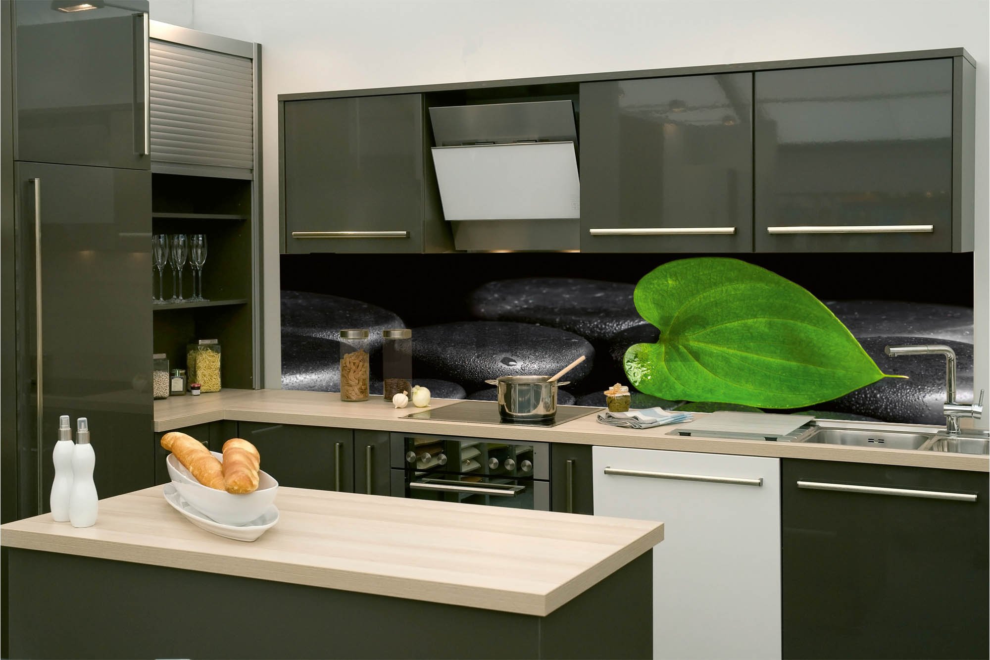 Samoljepljiva periva tapeta za kuhinju - Zeleni list (1), 260x60 cm