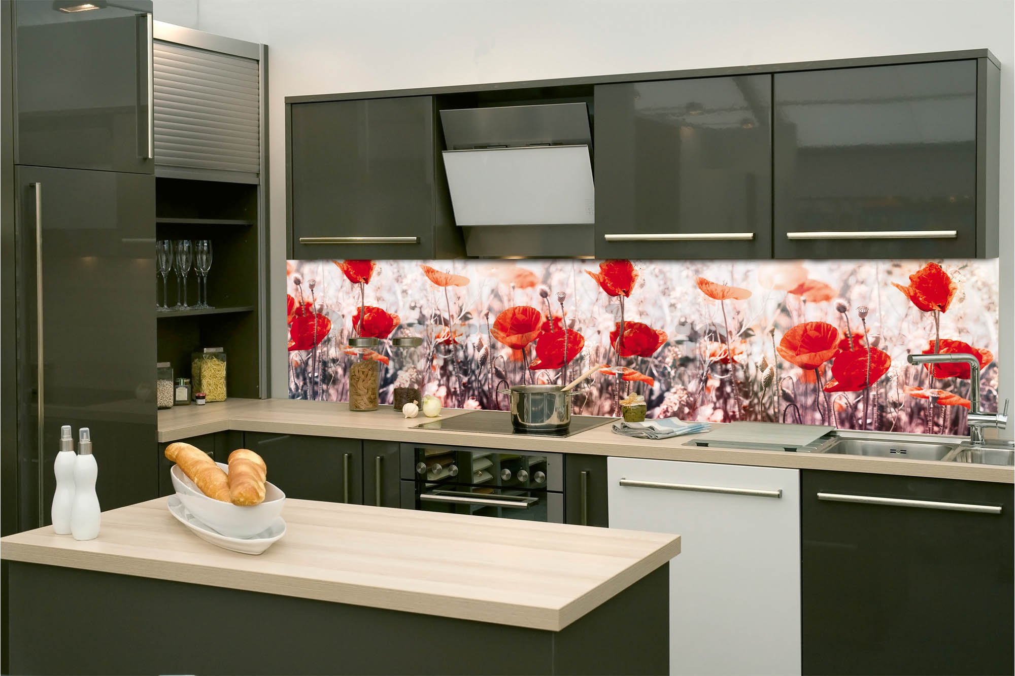 Samoljepljiva periva tapeta za kuhinju - Cvjetovi maka, 260x60 cm