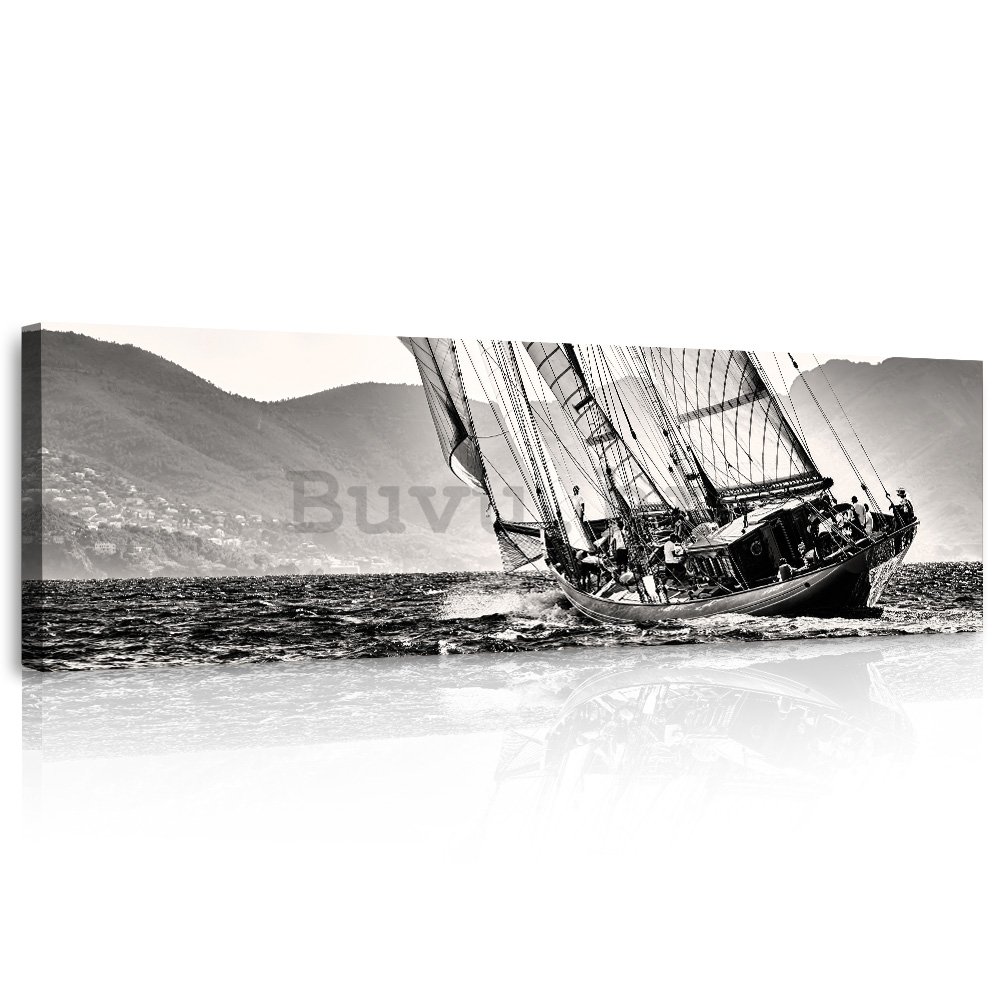 Slika na platnu: Yachting (crno-bijela jedrilica) - 145x45 cm