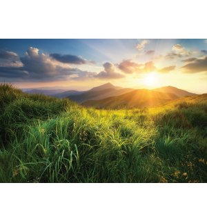Foto tapeta Vlies: Izlazak sunca na planinama - 254x184 cm