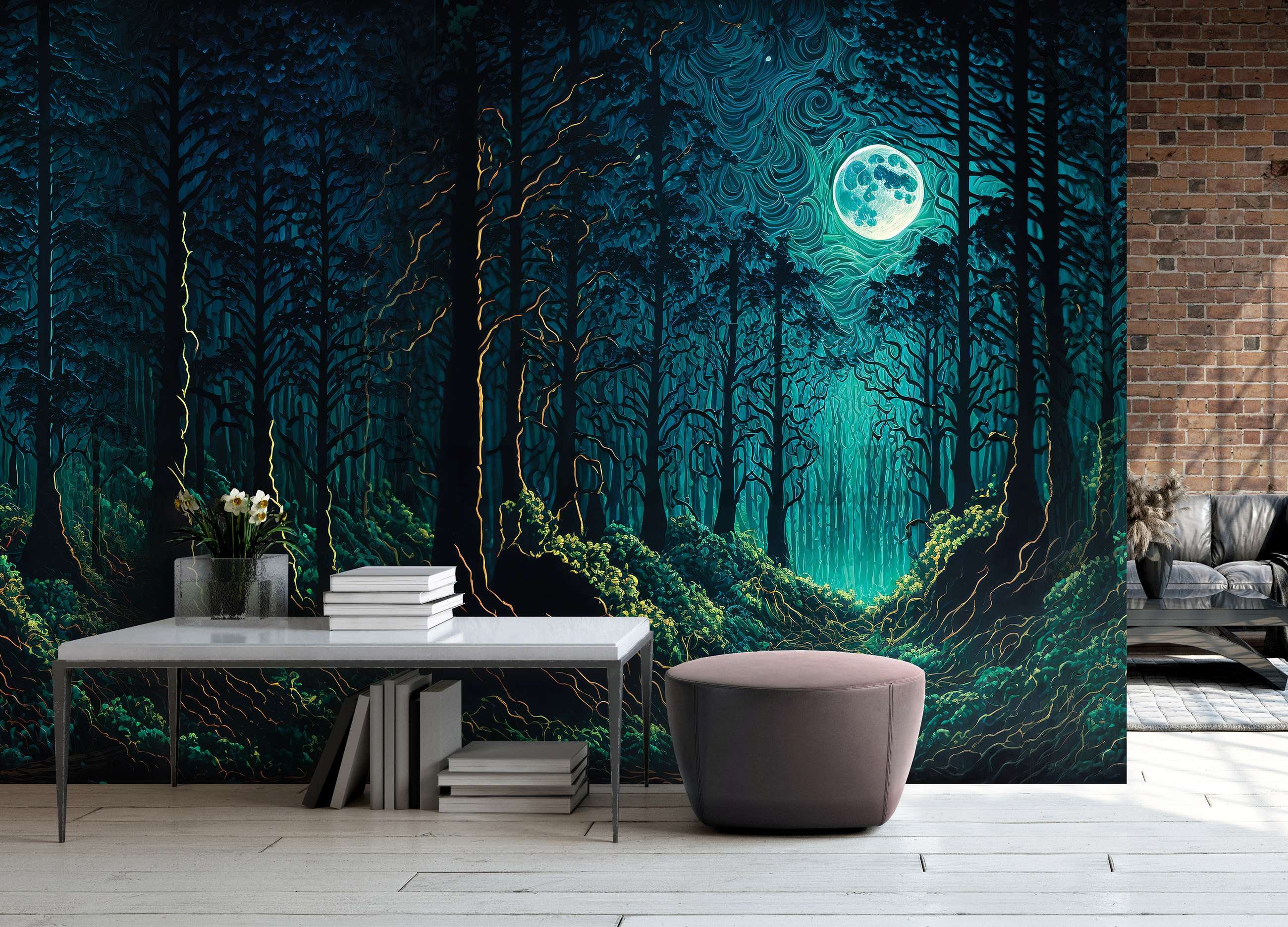 Vlies foto tapeta: Začarana šuma na mjesečini - 254x184 cm