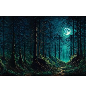 Vlies foto tapeta: Začarana šuma na mjesečini - 368x254 cm