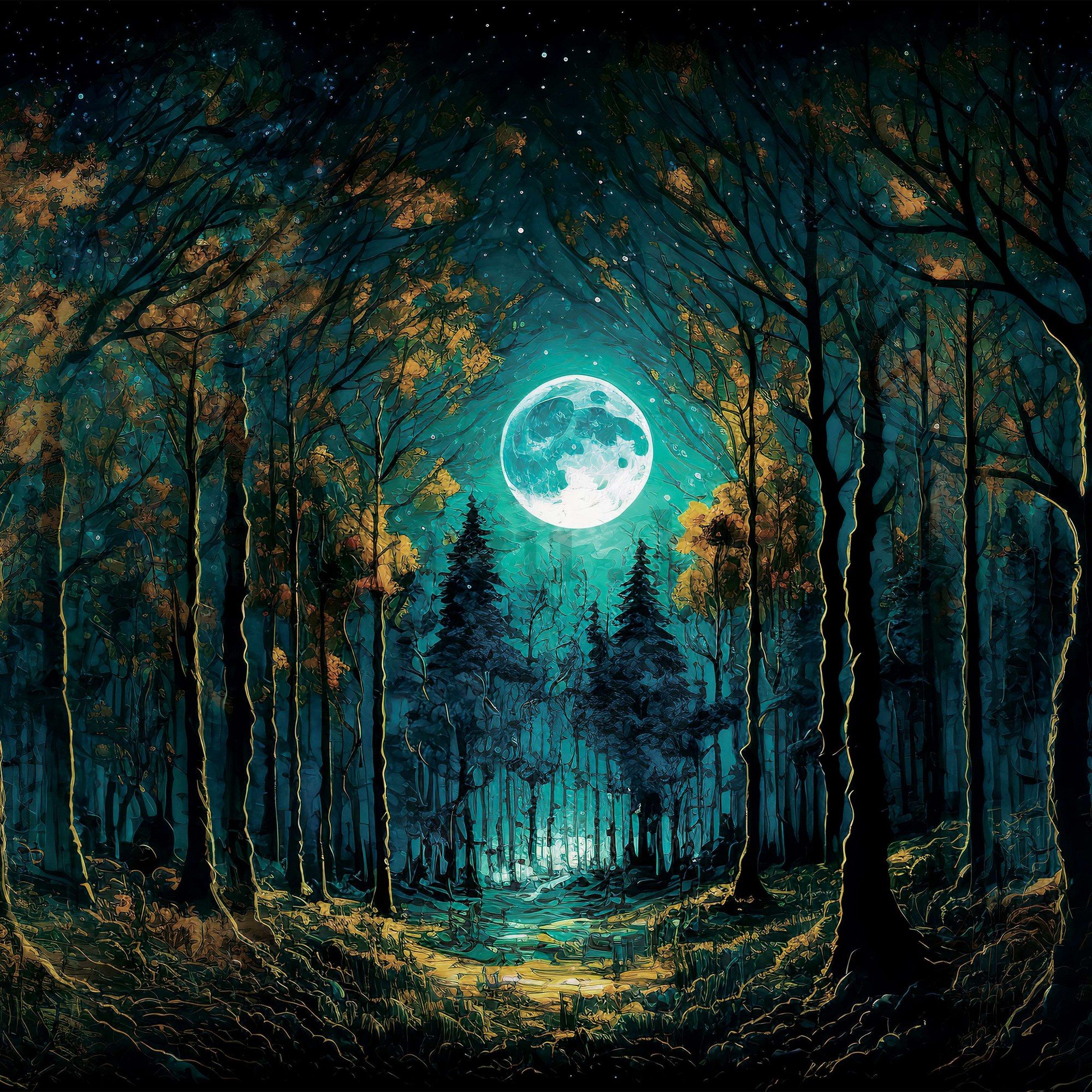 Vlies foto tapeta: Pun mjesec u šumi - 254x184 cm