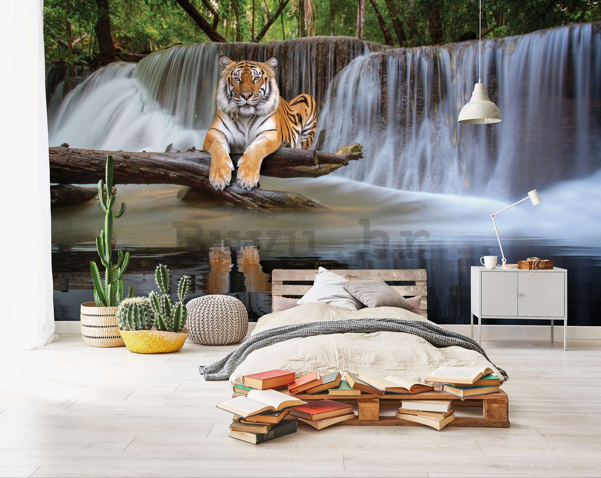 Vlies foto tapeta: Tigar na vodopadu - 254x184 cm